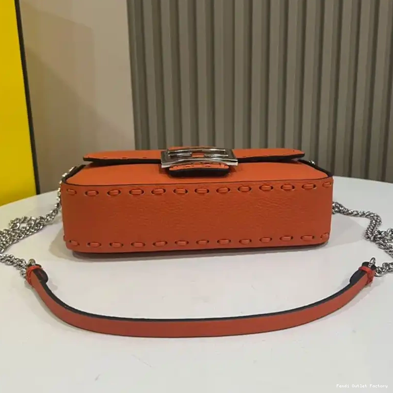 Cheap HOT Orange In Fendi Selleria Mini Leather Bag Cuoio Romano Baguette 0427